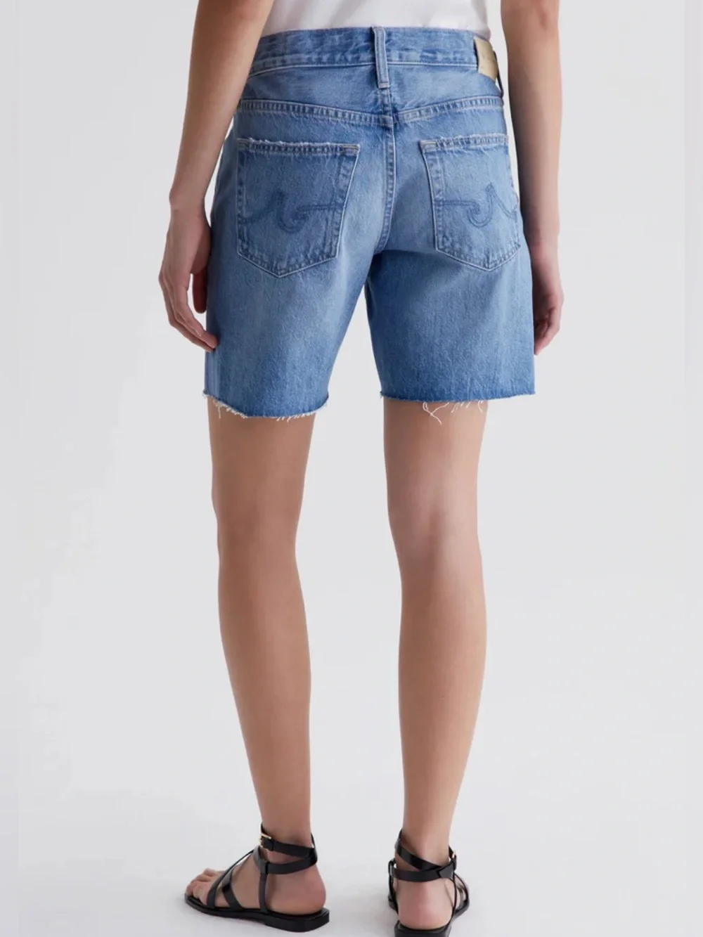 Ag Adriano Goldschmied Beryl Blue Ex Boyfriend Raw Hem 7" Denim Bermuda Shorts - Picture 4 of 12